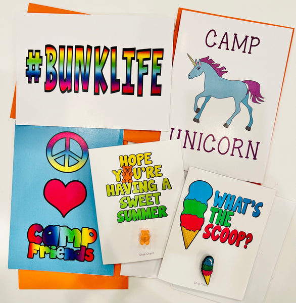 Charm Collection: #Bunklife Camp Pack of 5 greeting cards with 2 shoe charms