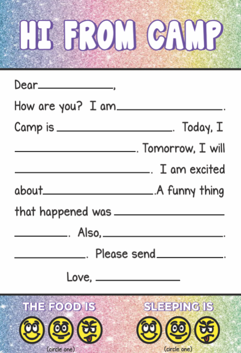 Hi From Camp (Glitter Design) Fill-In Stationery Set
