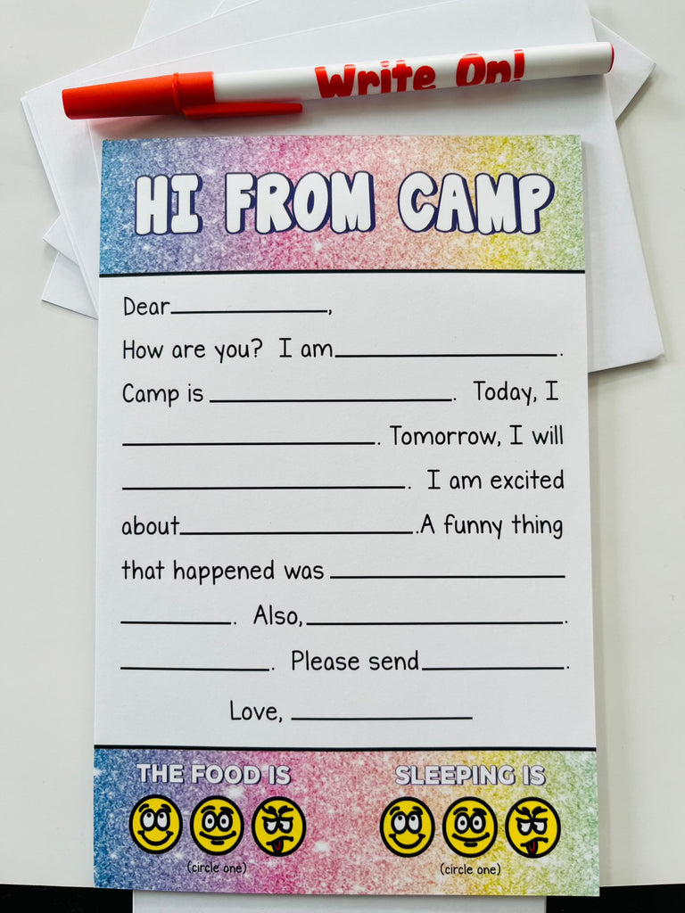 Hi From Camp (Glitter Design) Fill-In Stationery Set